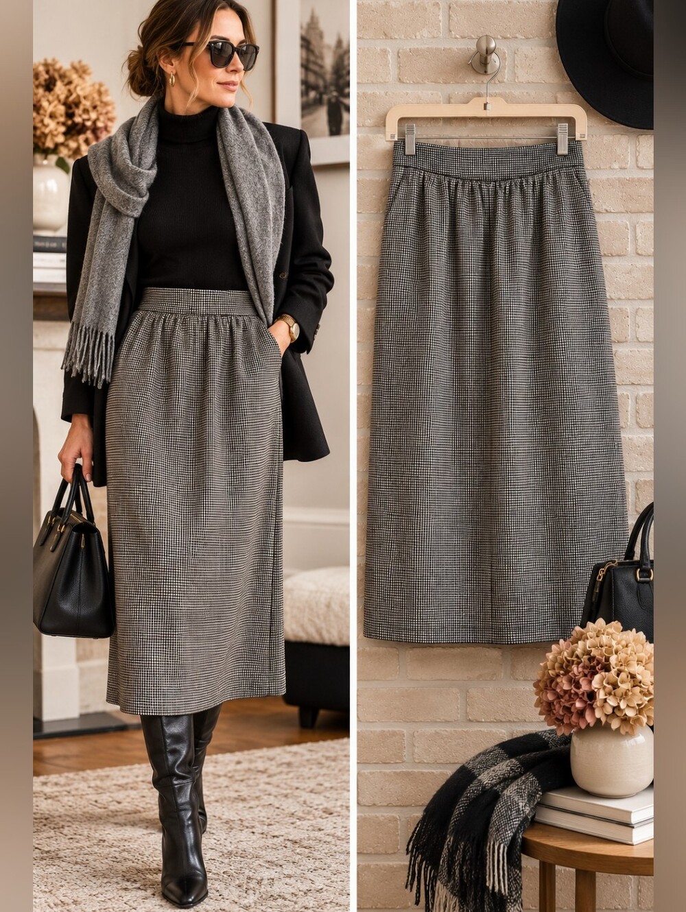 Vintage Mr. Leonard by Len Wasser 100% Wool Houndstooth Skirt Size 14